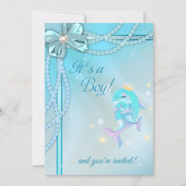 Blue Rosett band Snöre Pearls Dolphin Boy Shower Inbjudningar