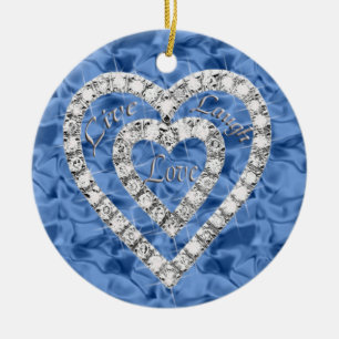 Blue Round Live Laugh Kärlek Diamond Heart Ornamen Julgransprydnad Keramik