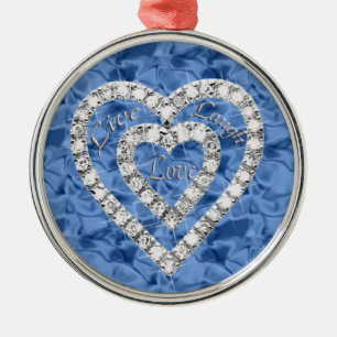 Blue Round Live Laugh Kärlek Diamond Heart Ornamen Julgransprydnad Metall