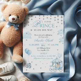 Blue Royal Prince Baby Shower Invitation Carriage Inbjudningar