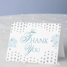 Blue Royal Prince Thank You Card Crown Watercolor Tack Kort