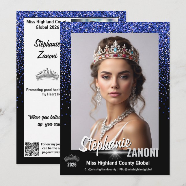 Blue Royale Pageant Autograf Kort | QR Kod (Fram/baksida)