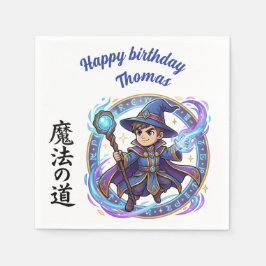 Blue RPG Wizard Anime Chibi Gamer Birthday Napkins Pappersservett