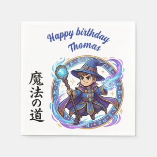 Blue RPG Wizard Anime Chibi Gamer Birthday Napkins Pappersservett