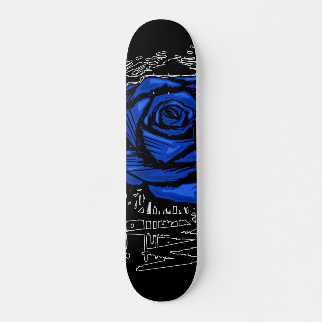 Blue Rugged Rose Graffiti Art • Urban Street Mini Skateboard Bräda 18,5 Cm (Framsida)