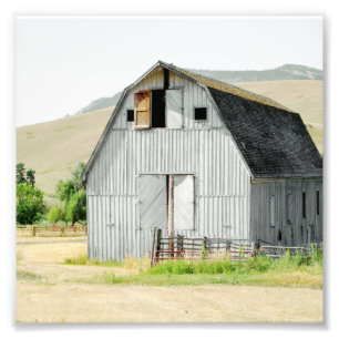 Blue Rural Barn Square Farmhouse Land Fototryck
