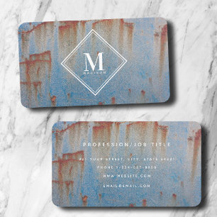 Blue Rust Metallic Struktur Monogram Initial Visitkort
