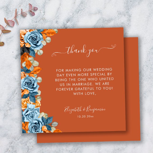 Blue Rust Terracotta Bröllop-tjänsteman Tack Kort (Skapare uppladdad)
