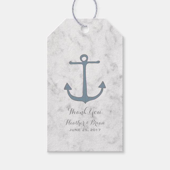 Blue Rustic Anchor Bröllop Presentetikett (Framsidan)