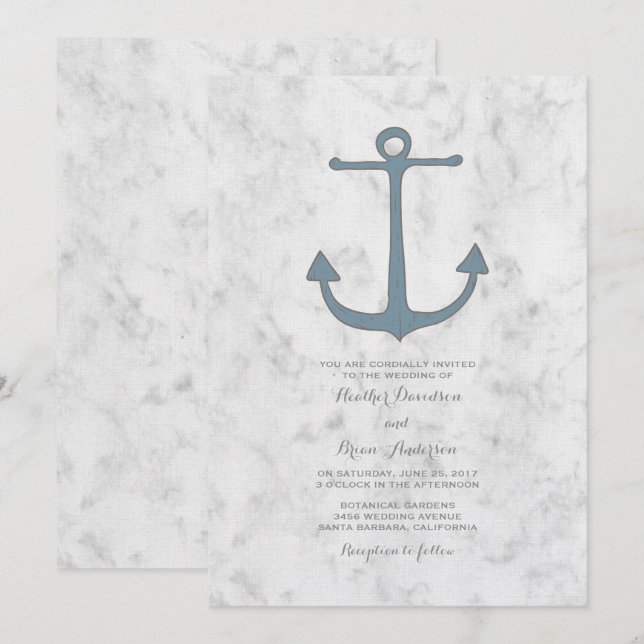 Blue Rustic Anchor Wedding bjudes in Inbjudningar (Fram/baksida)