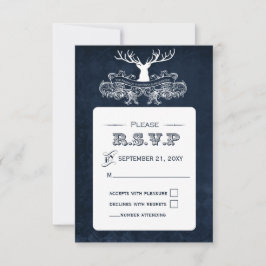 Blue Rustic Antler Hjort Winter Woodland Bröllop OSA Kort
