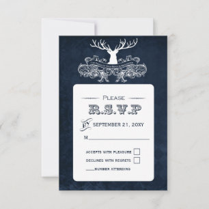 Blue Rustic Antler Hjort Winter Woodland Bröllop OSA Kort