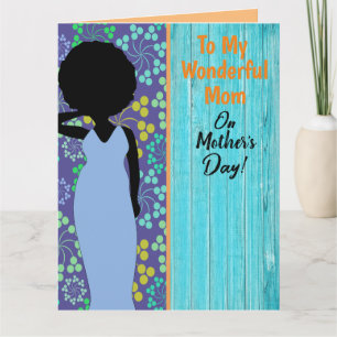 Blue Rustic Blommigt African American Mors dag Kort