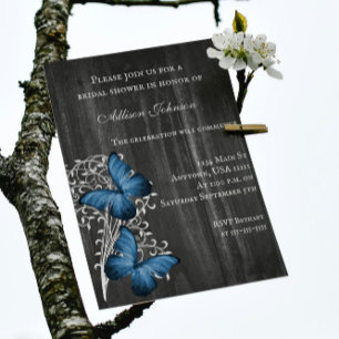 Blue Rustic Butterfly Möhippa Inbjudan