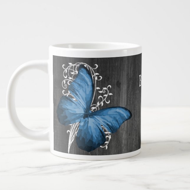 Blue Rustic Butterfly Personlig Jumbo Mugg (Vänster)
