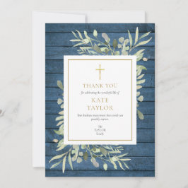 Blue Rustic Greenery Funeral Memorial Guld Kor Tack Kort