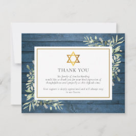 Blue Rustic Greenery Jewish Star of David Funeral Tack Kort