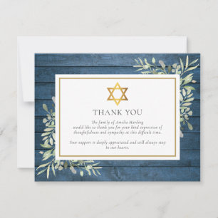 Blue Rustic Greenery Jewish Star of David Funeral Tack Kort