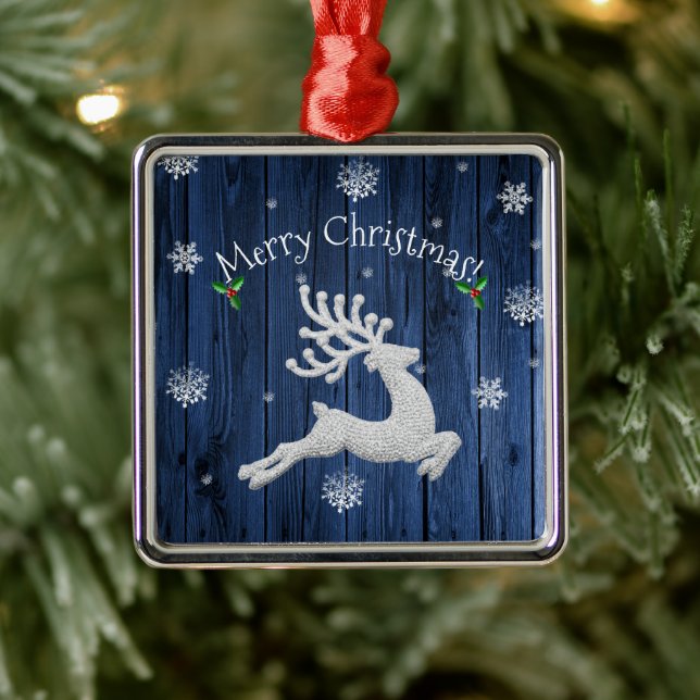 Blue Rustic jul Reindeer Ceramic Ornament (Träd)