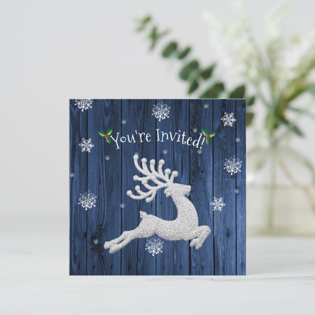 Blue Rustic jul Reindeer-inbjudan Inbjudningar (Stående Fram)