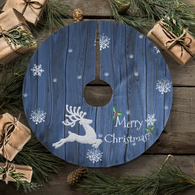 Blue Rustic julrenar Helgdag Träd Skirt Julgransmatta Borstad Polyester (Blue Rustic Christmas Reindeer Holiday Tree Skirt)