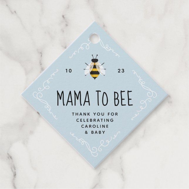 Blue Rustic Mamma till Bee Baby Shower Gåvor Etiketter (Framsida)