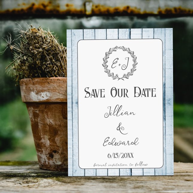 Blue Rustic Monogram Spara datum meddelande (Blue Rustic Monogram Save the Date)