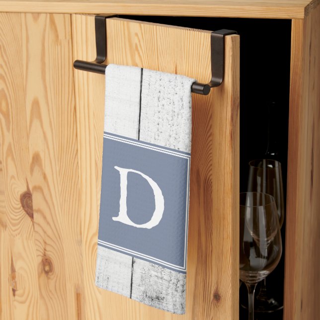 Blue Rustic Monogram Towel Kökshandduk (Thirds Fold)