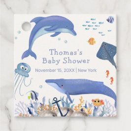 Blue Rustic Ocean Dolphin Whale Boy Shower Gåvor Etiketter