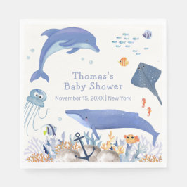 Blue Rustic Ocean Dolphin Whale Boy Shower Pappersservett