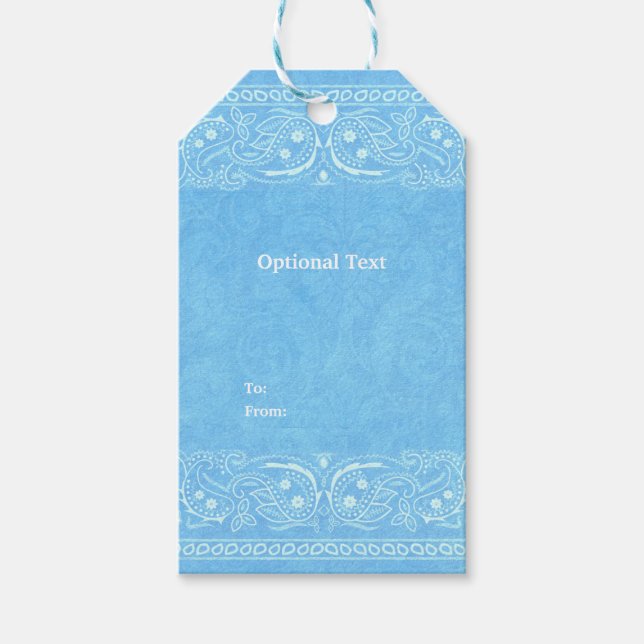 Blue Rustic Paisley Land Westerna Bröllop Presentetikett (Framsidan)