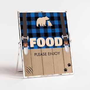 Blue Rustic Play Lumberjack Baby Shower Food Poster