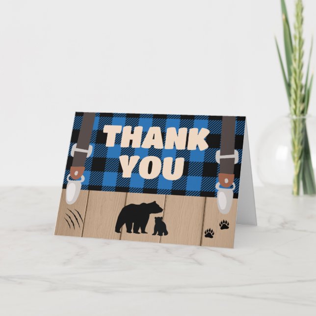 Blue Rustic Play Lumberjack Baby Shower Tack Kort (Framsida)