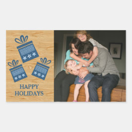 Blue Rustic Presenter Helgdag Photo Stickers Rektangulärt Klistermärke