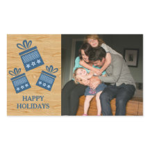Blue Rustic Presenter Helgdag Photo Stickers