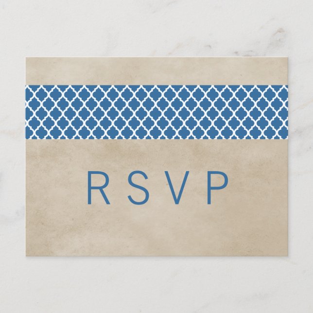 Blue Rustic Quatrefoil OSA Postcard Inbjudan Vykort (Framsida)