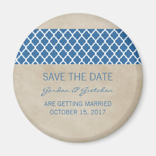 Blue Rustic Quatrefoil Spara datum magneter