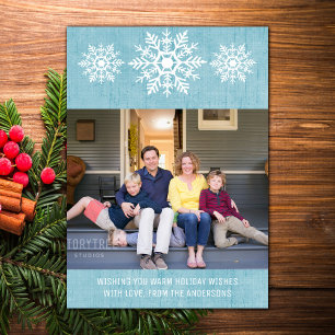 Blue Rustic Snowflake Helgdag Photo Julkort