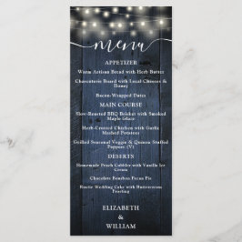 Blue Rustic String Ljus Barn Wood Bröllop Meny