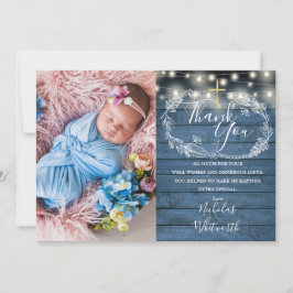 Blue Rustic String Ljus Photo Baptism Tack Kort