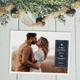 Blue Rustic Tree Woodgrain Christmas Photo Card Inbjudningar