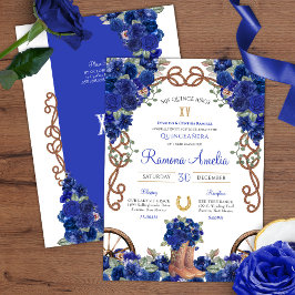 Blue Rustic Western Charro CowboyBoots Quince Inbjudningar