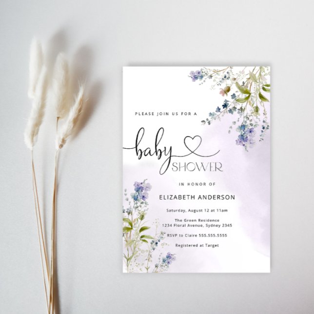 Blue Rustic WildblomBoy Baby Shower-inbjudan Inbjudningar (Skapare uppladdad)