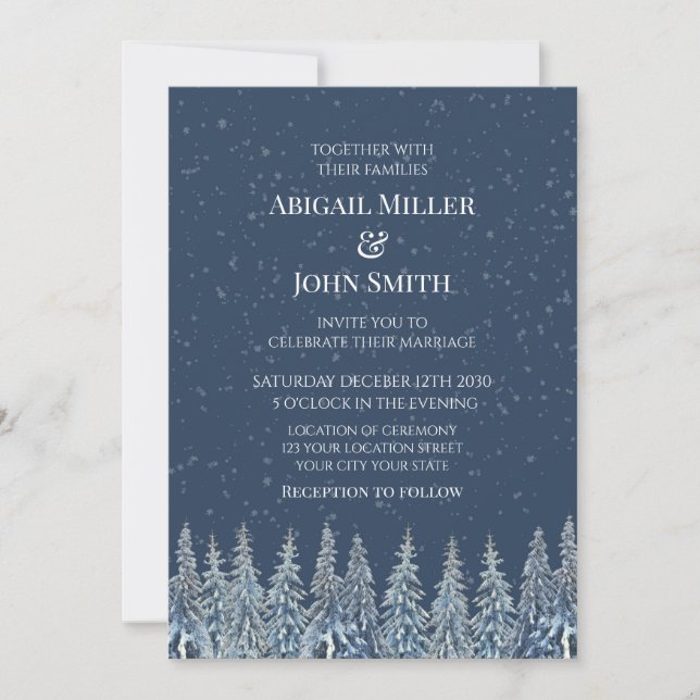 Blue Rustic Winter Forest Wedding Invitations Inbjudningar (Framsida)