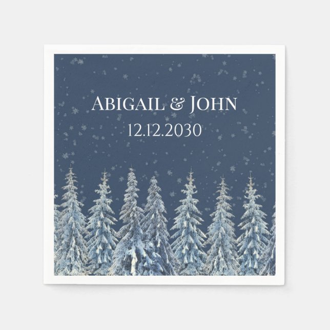Blue Rustic Winter Forest Wedding Napkin Pappersservett (Framsidan)
