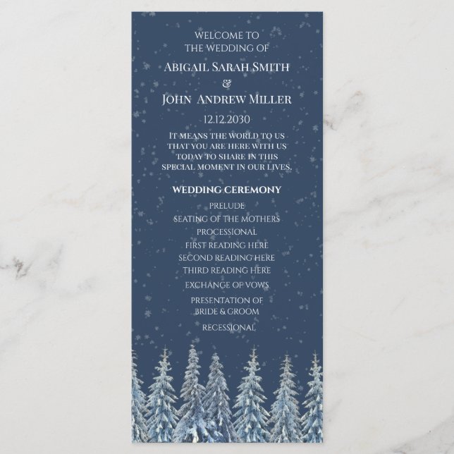 Blue Rustic Winter Forest Wedding Program (Framsida)