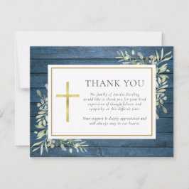 Blue Rustic Wood Greenery Christian Funerla Tack Kort