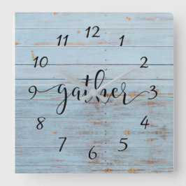 Blue Rustic Wood Gtern Farmhouse Rustic Fyrkantig Klocka