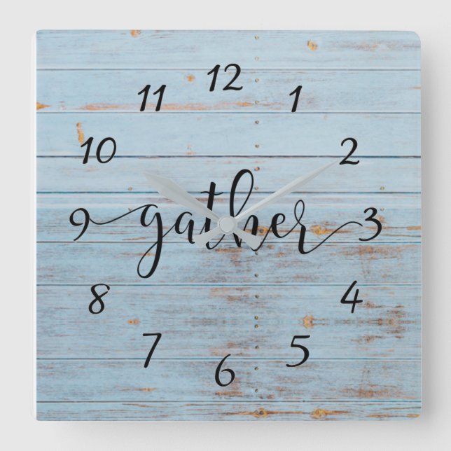 Blue Rustic Wood Gtern Farmhouse Rustic Fyrkantig Klocka (Framsida)