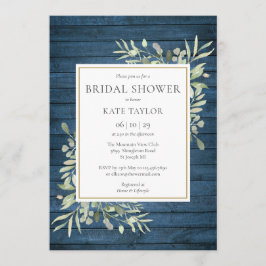 Blue Rustic Wood Land Greenery Möhippa Inbjudningar